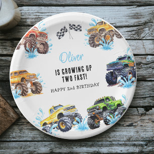 Assiettes En Carton Fête d'anniversaire 2 ans de Monster Truck Fun dan