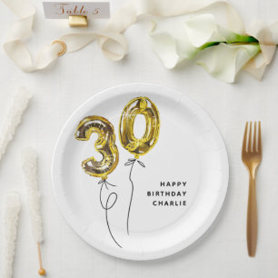 Assiettes En Carton Fête d'anniversaire 30 ans Minimal Gold 30 Ballons