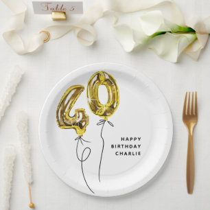 Assiettes En Carton Fête d'anniversaire 40 ans Ballon Or Minimal 40