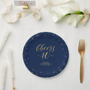 Assiettes En Carton Fête d'anniversaire 40 ans Gold Navy Blue Sparkle
