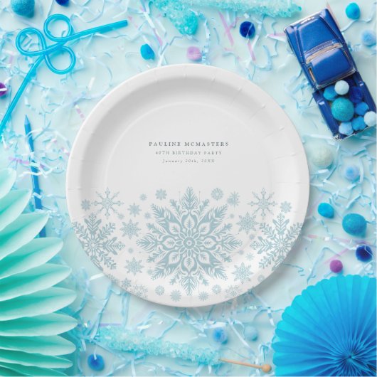 Assiettes En Carton Fête d'anniversaire 40e Blue White Snowflake Custo (Fête)