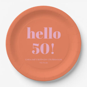 Assiettes En Carton Fête d'anniversaire 50 ans moderne simple orange r