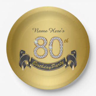 Assiettes En Carton Fête d'anniversaire 80 ans Gold Diamond