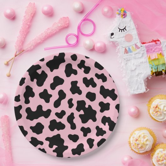 Assiettes En Carton Fête d'anniversaire à motif cuir de vache noir et (Fête)