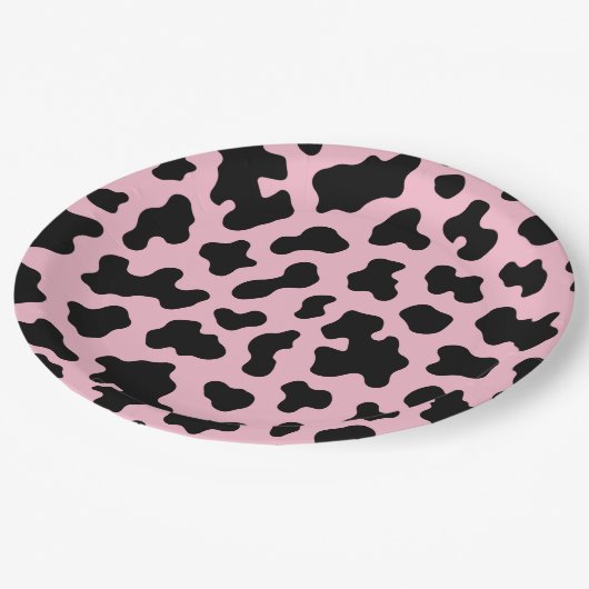 Assiettes En Carton Fête d'anniversaire à motif cuir de vache noir et (Angle)