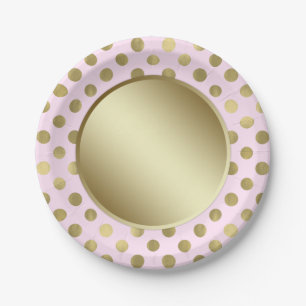 Assiettes En Carton Fête d'anniversaire à pois en or rose