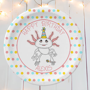 Assiettes En Carton Fête d'anniversaire à thème Axolotl personnalisé