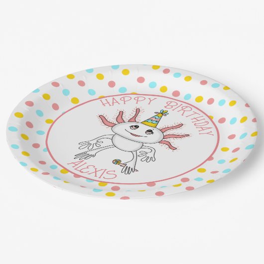 Assiettes En Carton Fête d'anniversaire à thème Axolotl personnalisé (Angle)