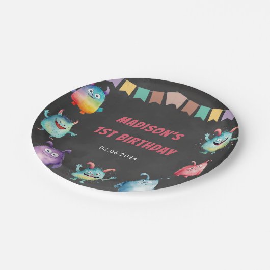 Assiettes En Carton Fête d'anniversaire à thème de Little Monster (Angle)