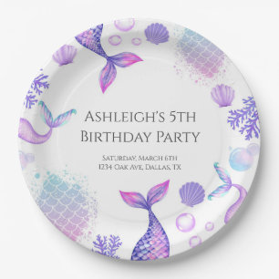 Assiettes En Carton Fête d'anniversaire à thème de sirène violet