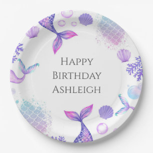 Assiettes En Carton Fête d'anniversaire à thème de sirène violet
