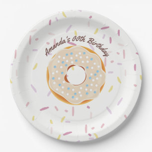 Assiettes En Carton Fête d'anniversaire à thème Donut personnalisée