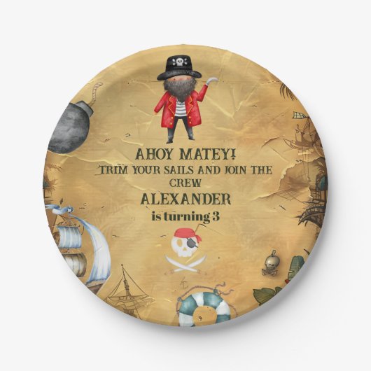 Assiettes En Carton Fête d'anniversaire à thème Pirate (Devant)