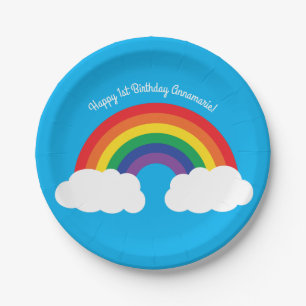 Assiettes En Carton Fête d'anniversaire adorable d'enfant arc-en-ciel