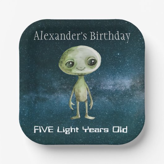 Assiettes En Carton Fête d'anniversaire Alien (Recto)