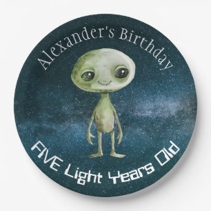 Assiettes En Carton Fête d'anniversaire Alien d'âge personnalisé