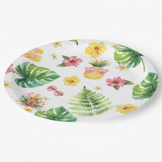 Assiettes En Carton Fête d'anniversaire Aloha Luau Tropical (Angle)