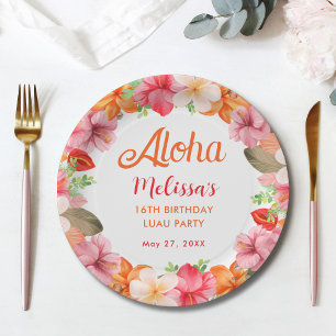 Assiettes En Carton Fête d'anniversaire Aloha Tropical Floral Luau
