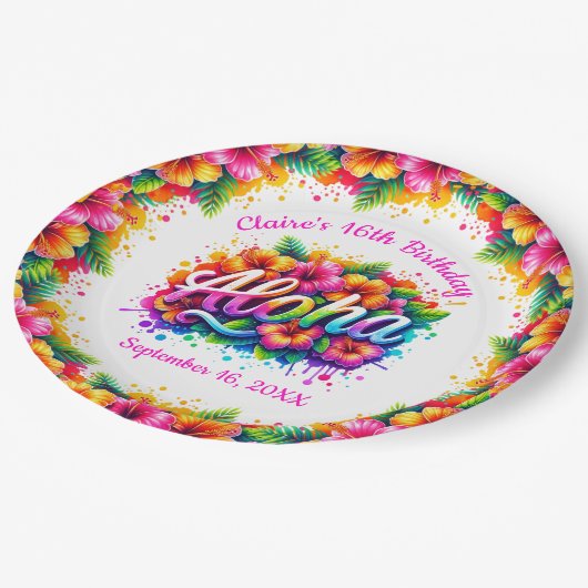 Assiettes En Carton Fête d'anniversaire Aloha Tropical Luau (Angle)