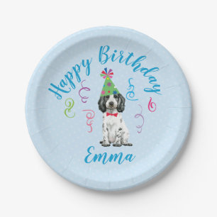 Assiettes En Carton Fête d'anniversaire Anglais Cocker Espagnol Plaque