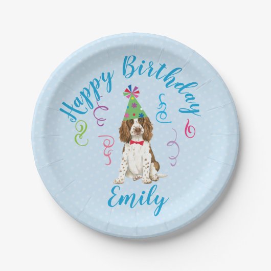 Assiettes En Carton Fête d'anniversaire Anglais Springer Spanie Plaque (Devant)