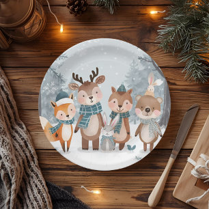 Assiettes En Carton Fête d'anniversaire Animaux de la forêt hivernale