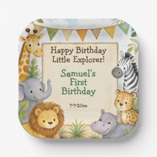 Assiettes En Carton Fête d'anniversaire Animaux de Safari Aquarelle
