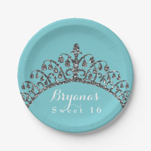 Assiettes En Carton Fête d'anniversaire argentée de couronne de