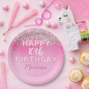 Assiettes En Carton Fête d'anniversaire avec ballon rose ombré