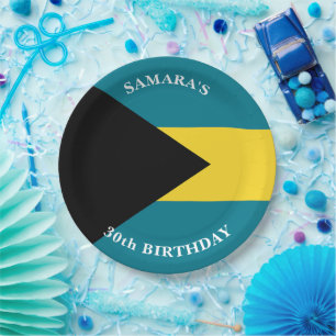 Assiettes En Carton Fête d'anniversaire avec drapeau des Bahamas