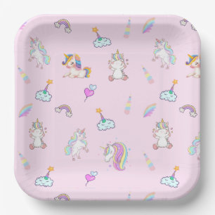 Assiettes En Carton Fête d'anniversaire avec la licorne arc-en-ciel ma