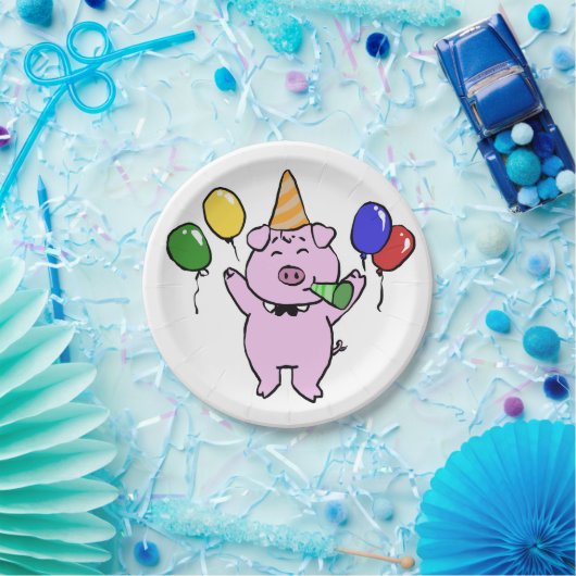 Assiettes En Carton Fête d'anniversaire avec un cochon mignon|choisir (Fête)