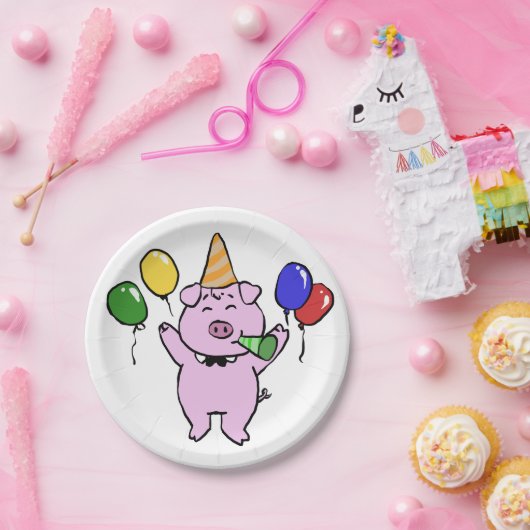 Assiettes En Carton Fête d'anniversaire avec un cochon mignon|choisir (Fête)