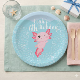 Assiettes En Carton Fête d'anniversaire Axolotl Rose