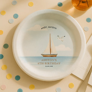 Assiettes En Carton Fête d'anniversaire bateau à voile nautique