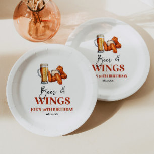 Assiettes En Carton Fête d'anniversaire bière et ailes