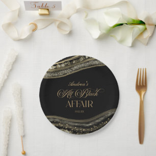Assiettes En Carton Fête d'anniversaire Black Gold Agate All Black Aff