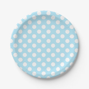 Assiettes En Carton Fête d'anniversaire Bleu clair bébé et pois blancs