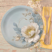 Assiettes En Carton Fête d'anniversaire bleu floral élégant