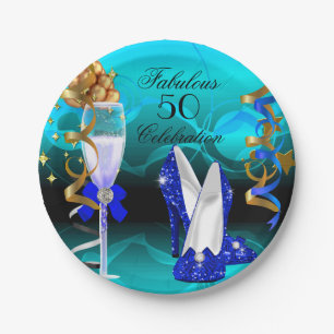 Assiettes En Carton Fête d'anniversaire bleu royal sarcelle or Fabuleu