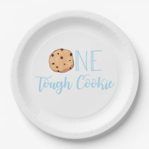 Assiettes En Carton Fête d'anniversaire bleue One Tough Cookie