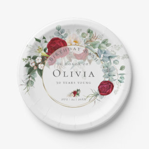 Assiettes En Carton Fête d'anniversaire   Bouquet de pivoine rouge vib