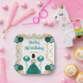 Assiettes En Carton Fête d'anniversaire Brown Hair Princesse en Turquo (Fête)