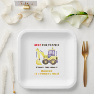 Assiettes En Carton Fête d'anniversaire Camion de construction Excavat