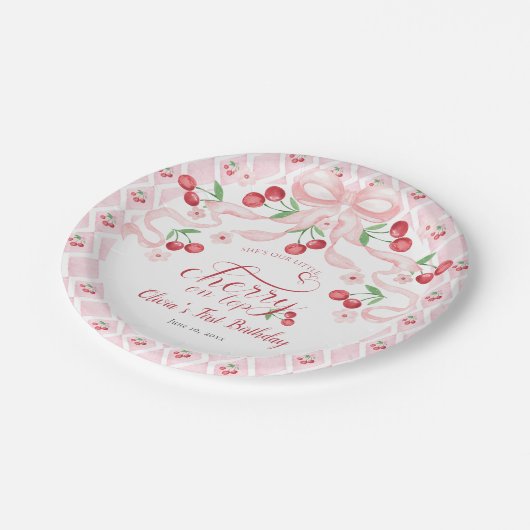 Assiettes En Carton Fête d'anniversaire Cherry First (Angle)