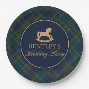 Assiettes En Carton Fête d'anniversaire Cheval à bascule Tartan Plaid