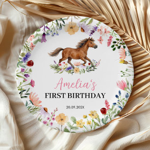 Assiettes En Carton Fête d'anniversaire Cheval Rustique Fleur Sauvage