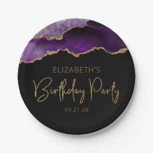 Assiettes En Carton Fête d'anniversaire chic Agate Violet Or Toutes An