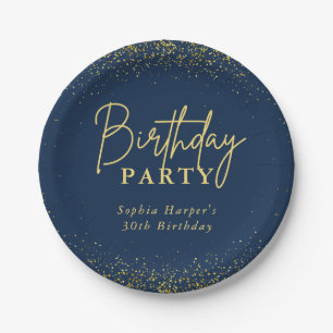Assiettes En Carton Fête d'anniversaire chic navy or glitter confetti