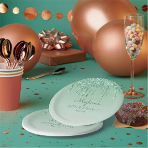 Assiettes En Carton Fête d'anniversaire chic vert pailleté 30 ans